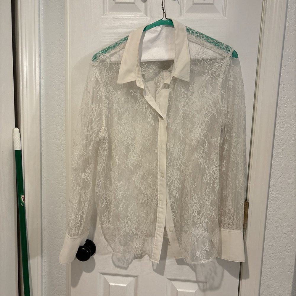 GAP White Lace Button Down Shirt